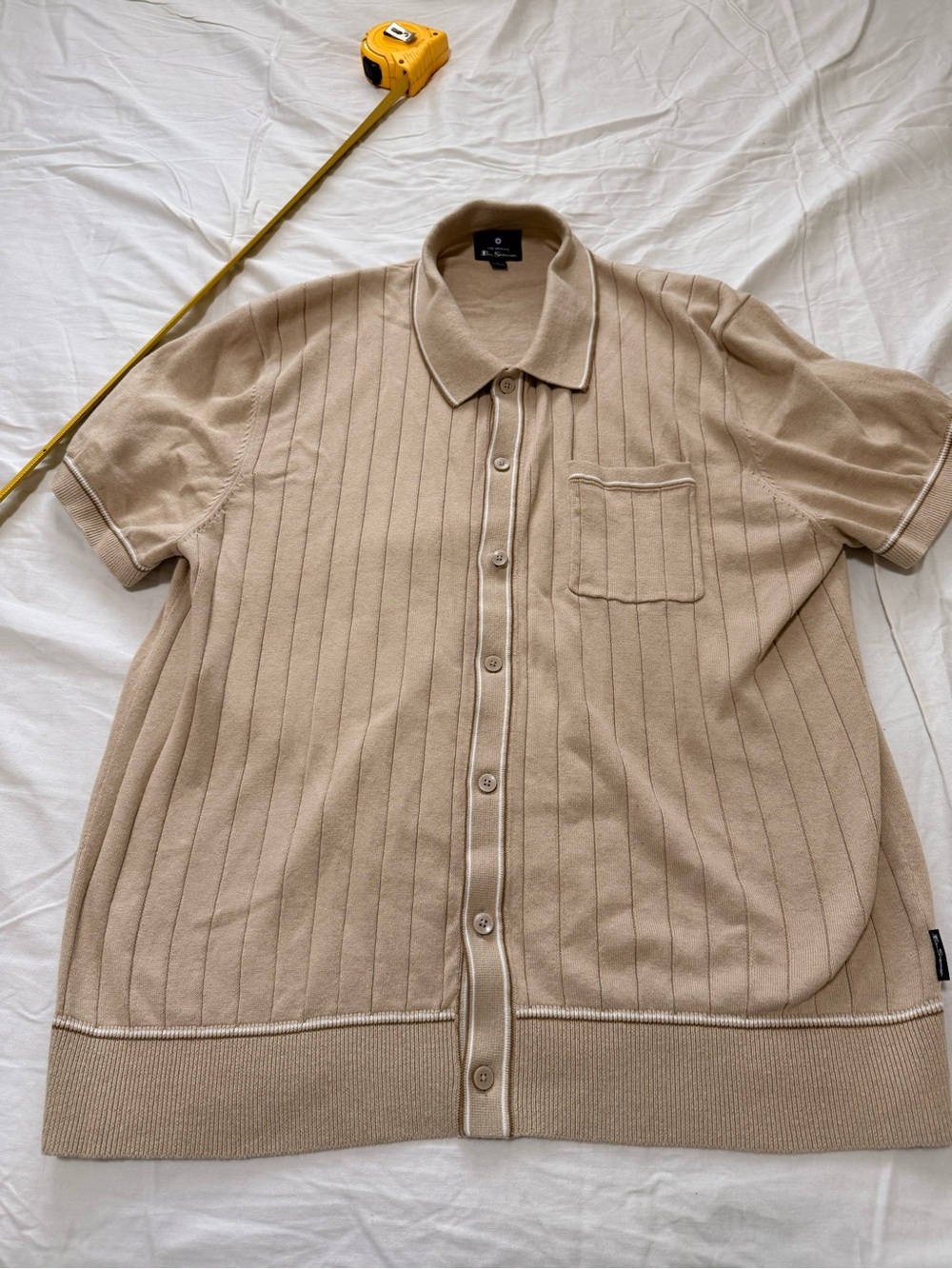 Ben Sherman Beige Short-Sleeve Button-Front Sweater Shirt